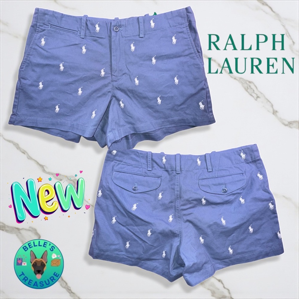 Ralph Lauren Sport Shorts Women's 10 Blue All over‎ Pony Print 32x3.5 Old Money